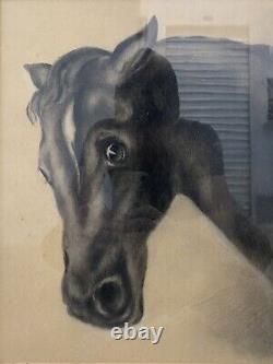 Fine Antique Old West 19th c. American Folk Art Black HORSE Portrait Painting