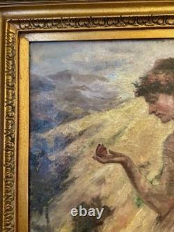 Fine Classical Nude Figurative Oil Painting Floral Crown Vtg Antique Style