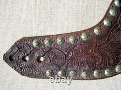 Fine Large Old Hand Tooled Batwing Texas Star Spur Straps