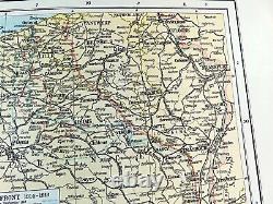 France Western Front Map 1914 Post WW1 Interwar Period Antique Large 1919