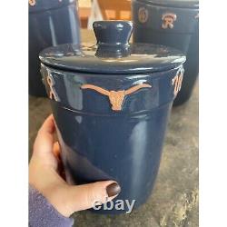 Frankoma King Ranch Canister Set Navy Blue Cattle Brands RARE Western READ