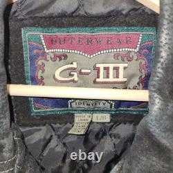 G-III Vintage Black Suede Leather Western Trucker Jacket Quilted Lined LARGE