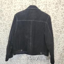 G-III Vintage Black Suede Leather Western Trucker Jacket Quilted Lined LARGE