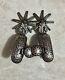 GORGEOUS ANTIQUE Mexican Chihuahua Large Silver Inlaid Spurs-E/C