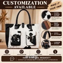 Genuine Hair-On Cowhide Leather Tote Bag Black White Western Extra Large Handbag