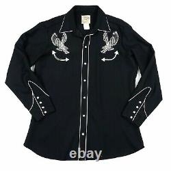 H Bar C California Ranchwear Western Black White Eagle Pearl Snap Shirt 16.5