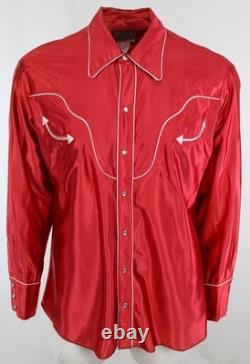 H Bar C Long Tail Red Satin Men's Vintage Western Shirt 17 1/2 (Extra Large)