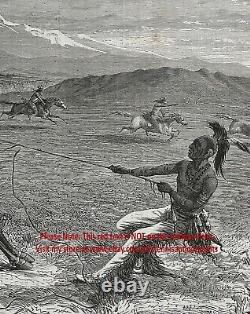 HORSE Wild Capture Training by Native American Indians Large 1870s Antique Print