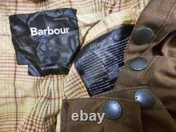 HOT Men's BARBOUR STOCKMAN CORDUROY Collar PLAID LINED BROWN WAXED TRENCH COAT L