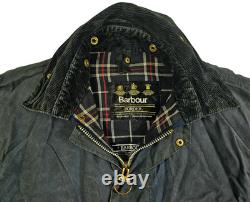 HOT VTG ENGLAND Men's BARBOUR @ BORDER PARKA LINED NAVY GRAY WAXED COAT Jacket L