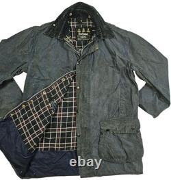 HOT VTG ENGLAND Men's BARBOUR @ BORDER PARKA LINED NAVY GRAY WAXED COAT Jacket L