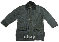 HOT VTG ENGLAND Men's BARBOUR @ BORDER PARKA LINED NAVY GRAY WAXED COAT Jacket L