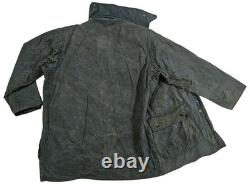 HOT VTG ENGLAND Men's BARBOUR @ BORDER PARKA LINED NAVY GRAY WAXED COAT Jacket L