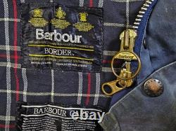 HOT VTG ENGLAND Men's BARBOUR @ BORDER PARKA LINED NAVY GRAY WAXED COAT Jacket L