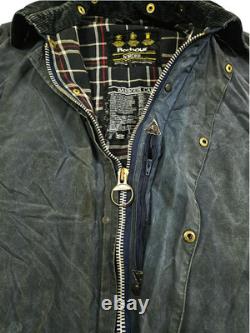 HOT VTG ENGLAND Men's BARBOUR @ BORDER PARKA LINED NAVY GRAY WAXED COAT Jacket L