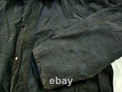 HOT VTG ENGLAND Men's BARBOUR @ BORDER PARKA LINED NAVY GRAY WAXED COAT Jacket L