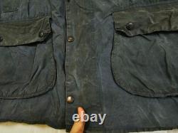 HOT VTG ENGLAND Men's BARBOUR @ BORDER PARKA LINED NAVY GRAY WAXED COAT Jacket L
