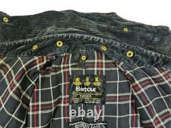 HOT VTG ENGLAND Men's BARBOUR @ BORDER PARKA LINED NAVY GRAY WAXED COAT Jacket L