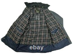 HOT VTG ENGLAND Men's BARBOUR @ BORDER PARKA LINED NAVY GRAY WAXED COAT Jacket L