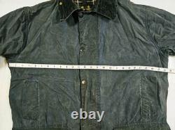 HOT VTG ENGLAND Men's BARBOUR @ BORDER PARKA LINED NAVY GRAY WAXED COAT Jacket L