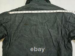 HOT VTG ENGLAND Men's BARBOUR @ BORDER PARKA LINED NAVY GRAY WAXED COAT Jacket L