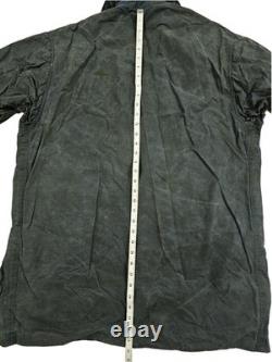 HOT VTG ENGLAND Men's BARBOUR @ BORDER PARKA LINED NAVY GRAY WAXED COAT Jacket L