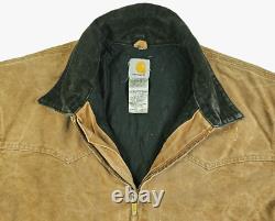 HOT VTG Men CARHARTT @ J14 BOMBER WORKWEAR FLEECE LINED BROWN CANVAS Jacket XXL