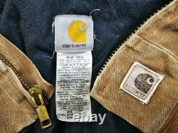 HOT VTG Men CARHARTT @ J14 BOMBER WORKWEAR FLEECE LINED BROWN CANVAS Jacket XXL