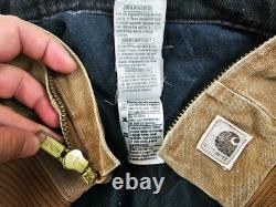 HOT VTG Men CARHARTT @ J14 BOMBER WORKWEAR FLEECE LINED BROWN CANVAS Jacket XXL