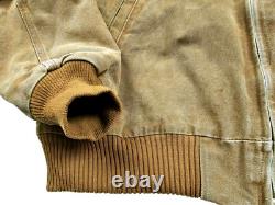 HOT VTG Men CARHARTT @ J14 BOMBER WORKWEAR FLEECE LINED BROWN CANVAS Jacket XXL