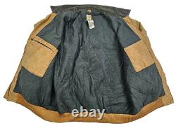 HOT VTG Men CARHARTT @ J14 BOMBER WORKWEAR FLEECE LINED BROWN CANVAS Jacket XXL
