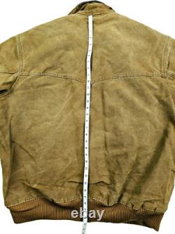 HOT VTG Men CARHARTT @ J14 BOMBER WORKWEAR FLEECE LINED BROWN CANVAS Jacket XXL