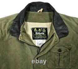 HOT VTG Men's BARBOUR @ A780 MOLESKIN SPORTS PARKA LEATHER Collar OLIVE Jacket L