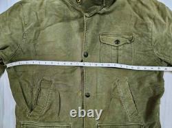 HOT VTG Men's BARBOUR @ A780 MOLESKIN SPORTS PARKA LEATHER Collar OLIVE Jacket L