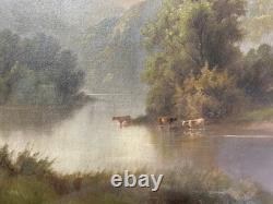 Hamilton Hamilton Original Oil Painting Cows Crossing River Landscape Antique