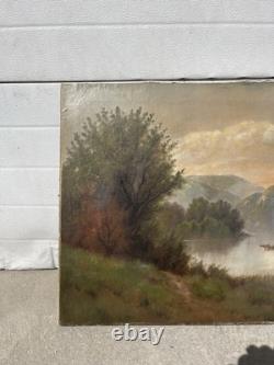 Hamilton Hamilton Original Oil Painting Cows Crossing River Landscape Antique