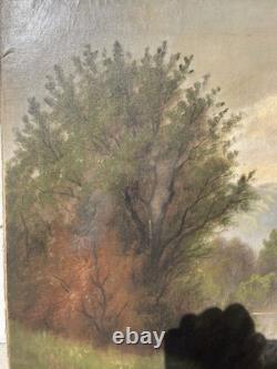 Hamilton Hamilton Original Oil Painting Cows Crossing River Landscape Antique