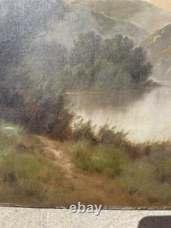 Hamilton Hamilton Original Oil Painting Cows Crossing River Landscape Antique