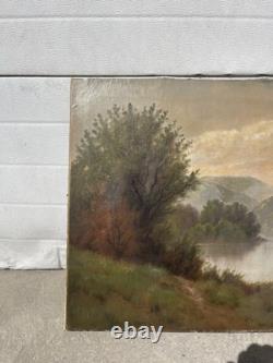Hamilton Hamilton Original Oil Painting Cows Crossing River Landscape Antique