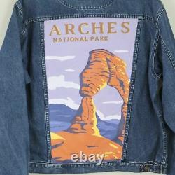 Hand Painted Vintage Denim Jacket, Arches National Park Postcard, Size Large