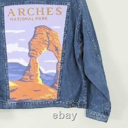 Hand Painted Vintage Denim Jacket, Arches National Park Postcard, Size Large