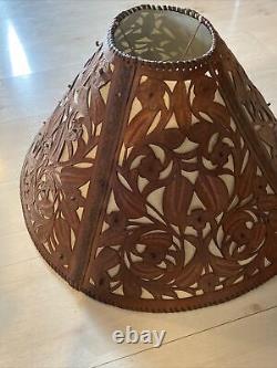 Hand Tooled Leather Large Western Lampshade 15 In Tall, 25 1/2 In across Big