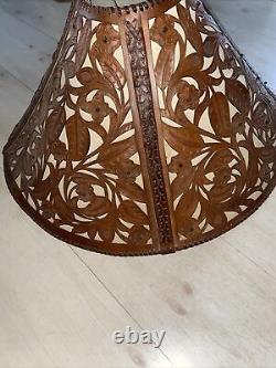 Hand Tooled Leather Large Western Lampshade 15 In Tall, 25 1/2 In across Big
