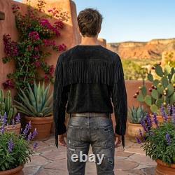 Handmade Black Suede Fringe Cowboy Shirt Western Warrior Pullover Native