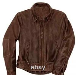 Handmade Men Antique Brown Leather Jacket. Brown Fashion Biker Leather Jacket
