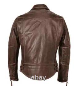 Handmade Men Antique Brown Leather Jacket. Brown Fashion Biker Leather Jacket