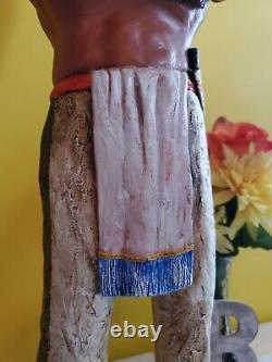 Heavy And Large 22 Tall Indian Standing Watch. Chalkware Sculpture/Statue
