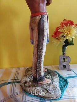 Heavy And Large 22 Tall Indian Standing Watch. Chalkware Sculpture/Statue