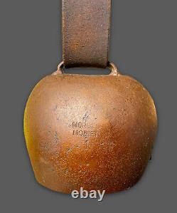 Huge Antique Morier Morges 1 Cow Bell 9 Rare Authentic Leather Vintage Collar