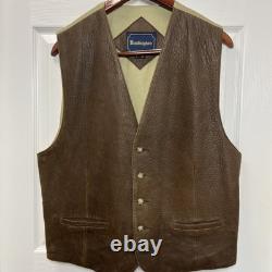 Huntington VTG Brown Leather Vest Button Front Western Mens Sz Large Biker